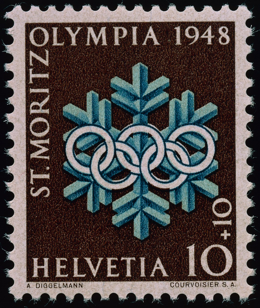 Frimärke till minne av de olympiska vinterspelen 1948 av Swiss School