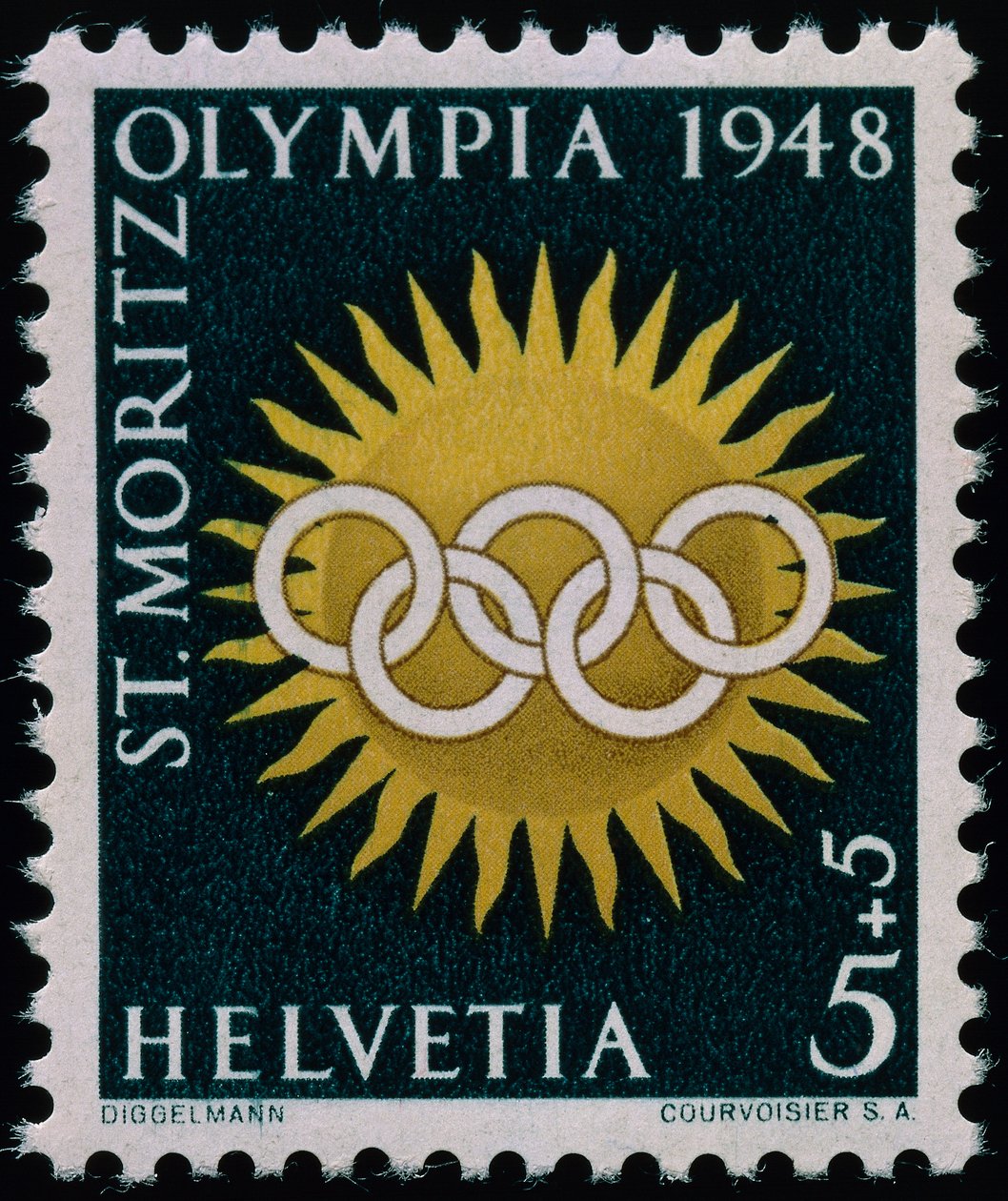 Frimärke till minne av de olympiska vinterspelen 1948 av Swiss School
