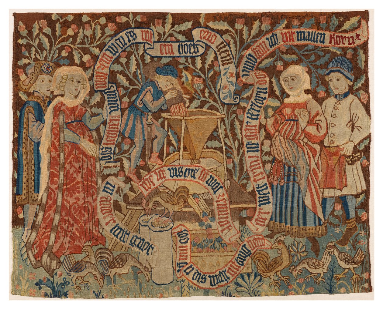 Tapestrypanel som föreställer den oärliga mjölnaren, från Basel av Swiss School
