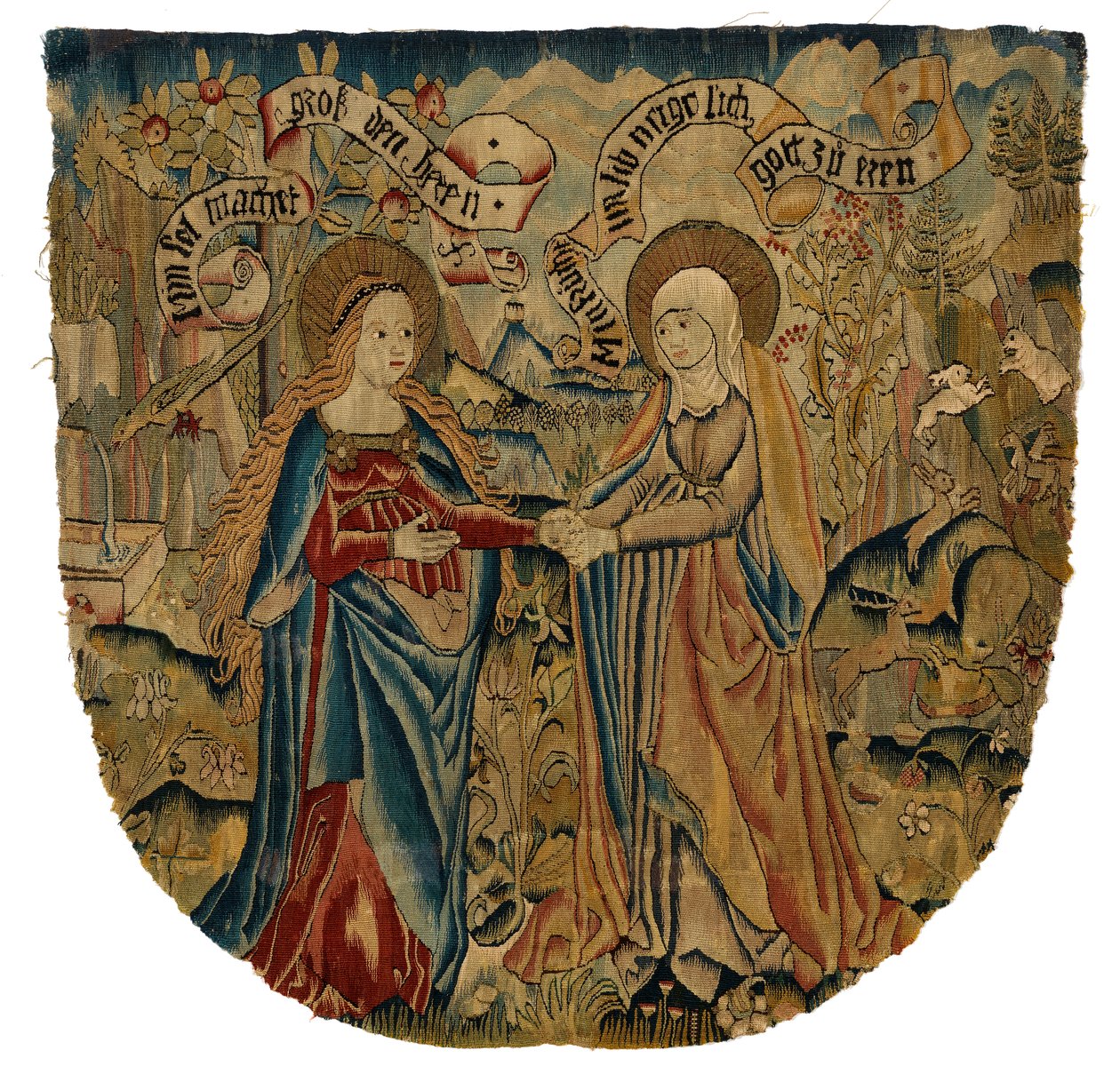 Tapestrypanel som föreställer visitationen, ca 1500 (ull, siden, metall och guld) av Swiss School