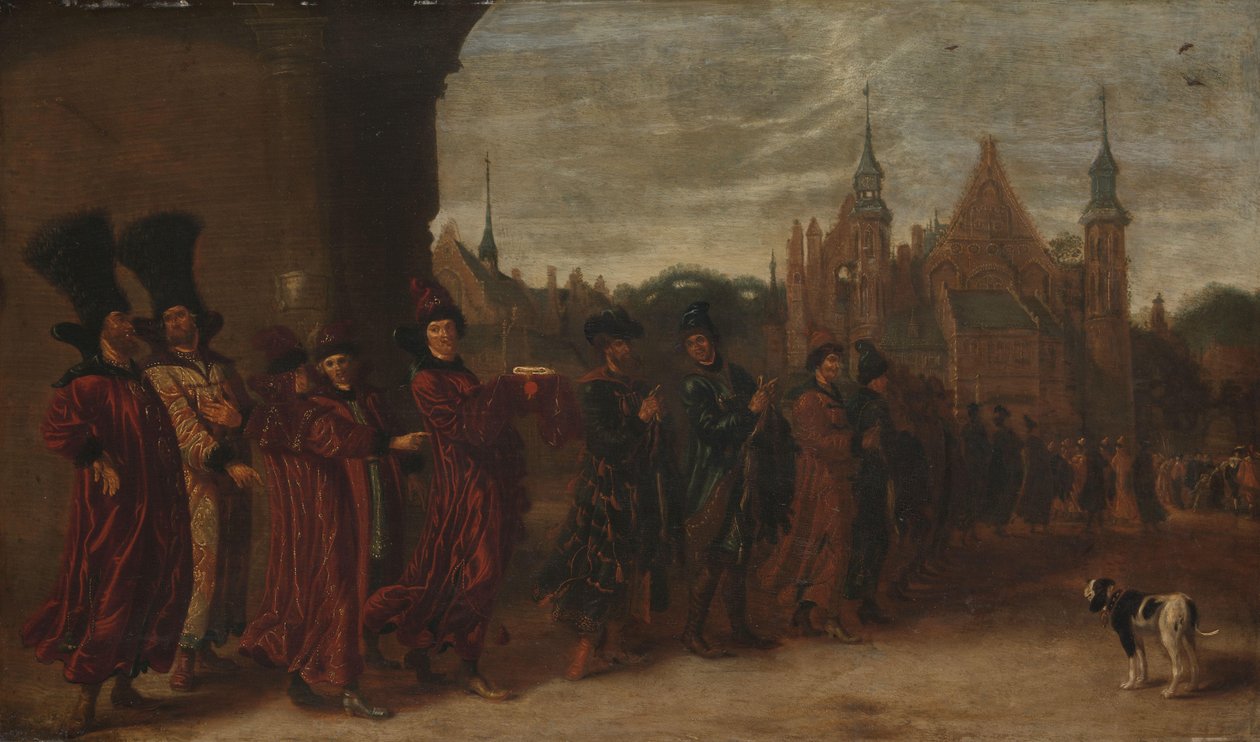 Legationen från tsaren av Muscovy på väg till ett möte för generalstaterna i Haag av Sybrand van Beest