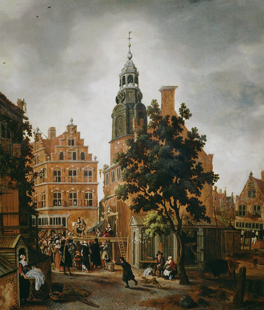 Munttornet med en kvacksalvare som prisar hans varor, Amsterdam av Sybrandt van Beest