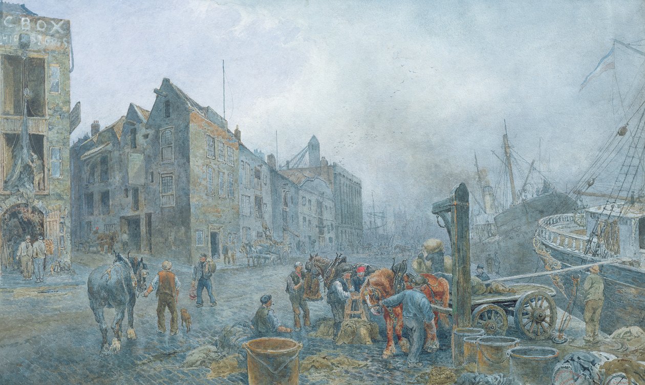 Narrow Quay, Bristol, 1899 (akvarell på papper) av Sydney Goodwin