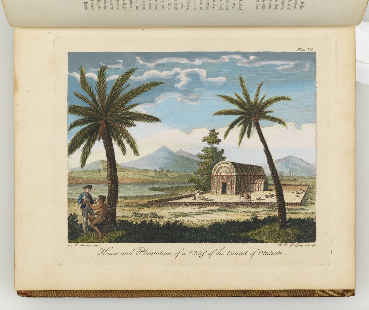 Hus och plantage för en hövding på ön Otaheite, illustration från "A journal of a voyage to the South Seas: in His Majesty