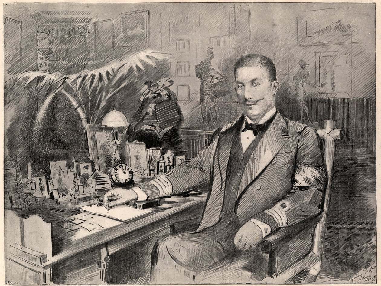 Prins George av Grekland och Danmark, högkommissarie på Kreta, hemma i Aten, 1898. av Sydney Prior Hall