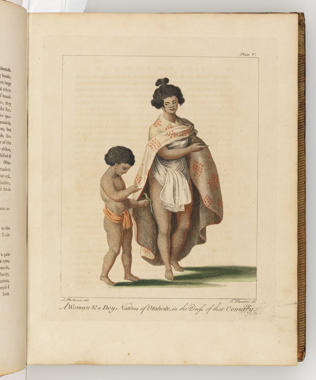 En kvinna och en pojke, infödda i Otaheite, illustration från A journal of a voyage to the South Seas: in His Majestys ship, the Endeavour, 1794 (handkolorerad gravyr) av Sydney