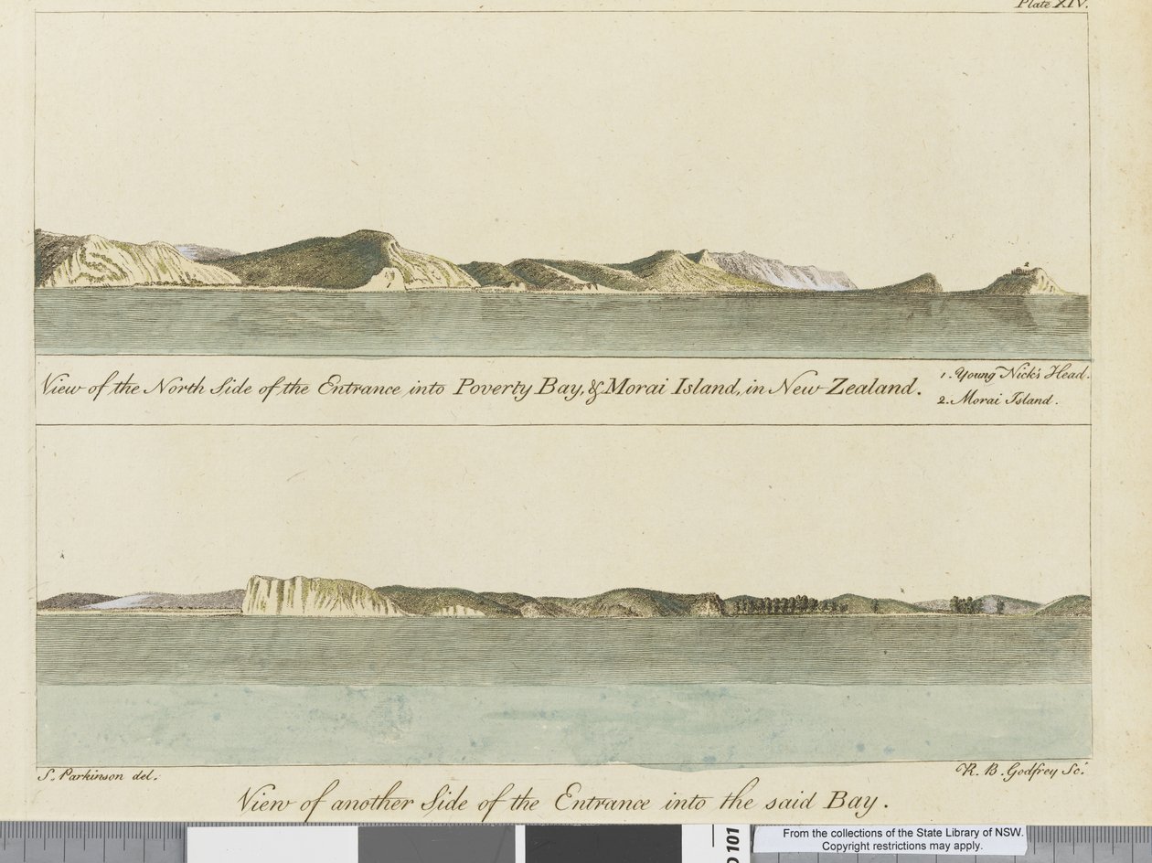 Illustration från A journal of a voyage to the South Seas: in His Majestys ship, the Endeavour, 1794 (handkolorerad gravyr) av Sydney