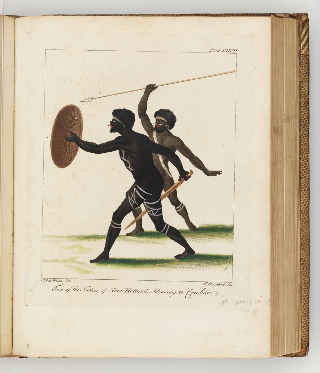 Två av New Hollands infödda, illustration från A journal of a voyage to the South Seas: in His Majestys ship, the Endeavour, 1794 (handfärgad gravyr) av Sydney