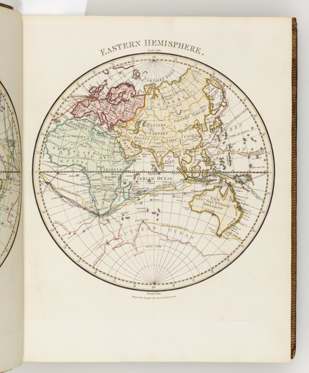 Karta över det östra halvklotet, illustration från "A journal of a voyage to the South Seas: in His Majesty