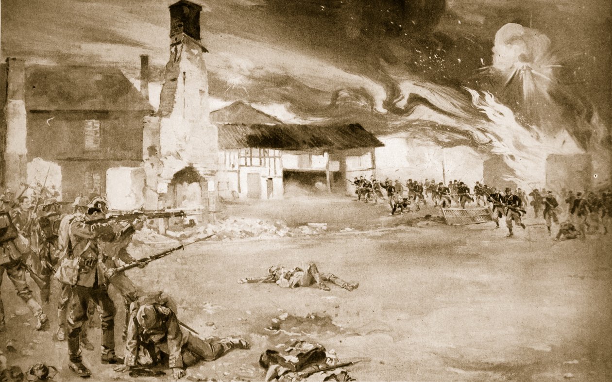 Fransmän besegrar det tyska kejserliga gardet i en by som bytte ägare fyra gånger, 1914-19 av Sydney Adamson