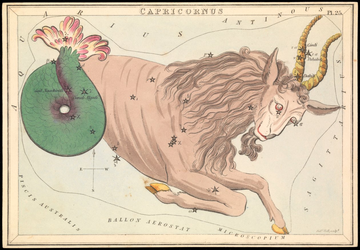 Capricornus, ca 1825 (kort, papper, vävnad ) av Sydney Hall