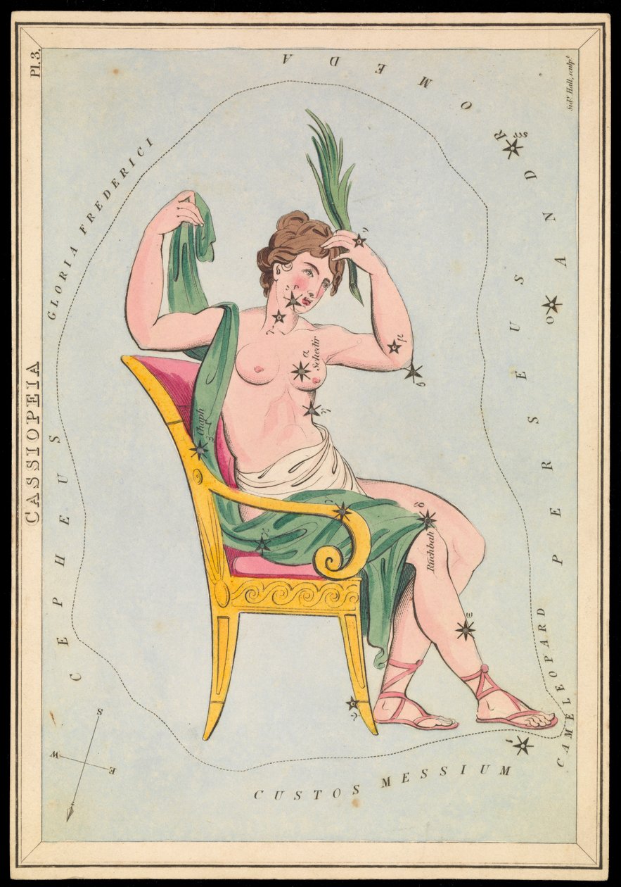 Cassiopeia, ca 1825 (kort, papper, vävnad ) av Sydney Hall