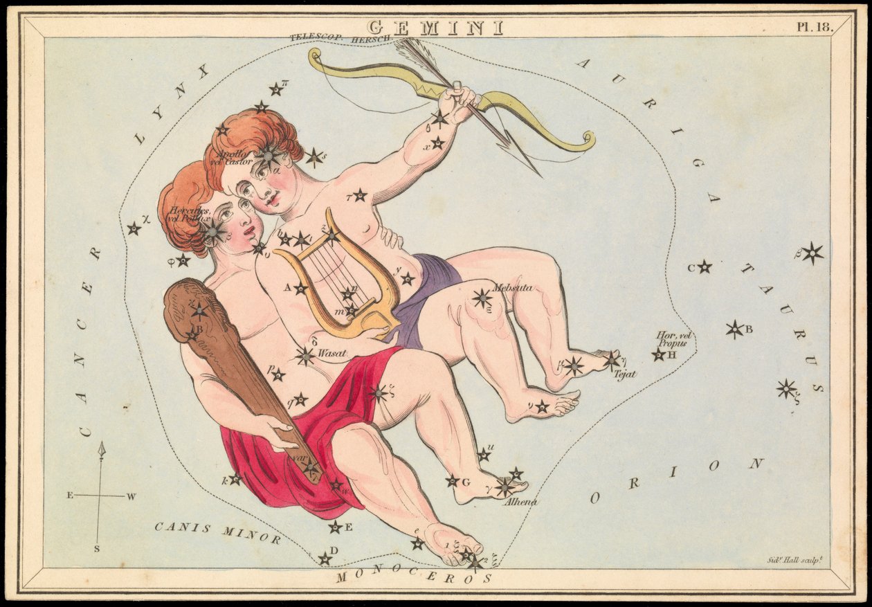 Gemini, ca 1825 (kort, papper, vävnad ) av Sydney Hall