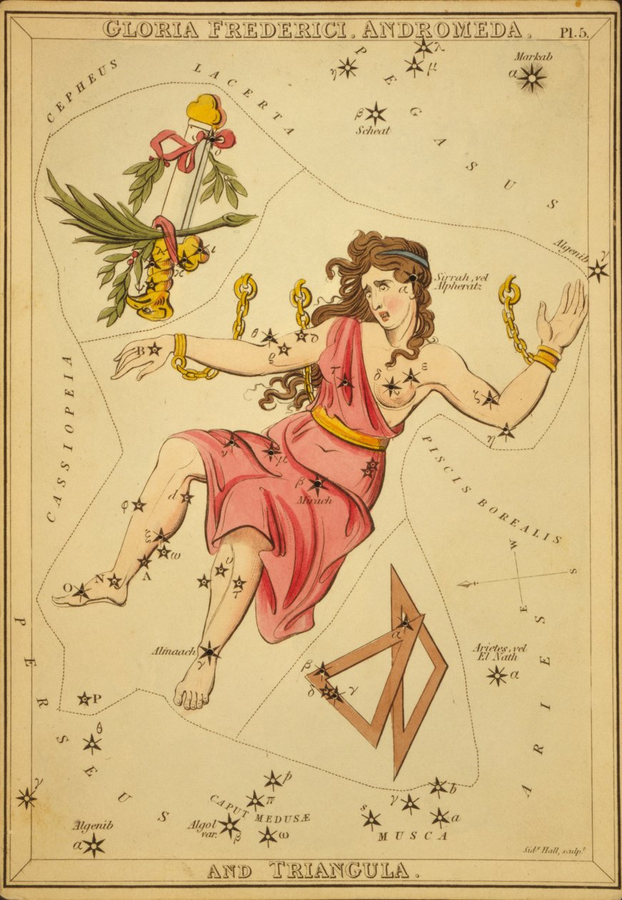 Gloria Frederici, Andromeda och Triangle, Illustration från "Uranias spegel" av Sydney Hall
