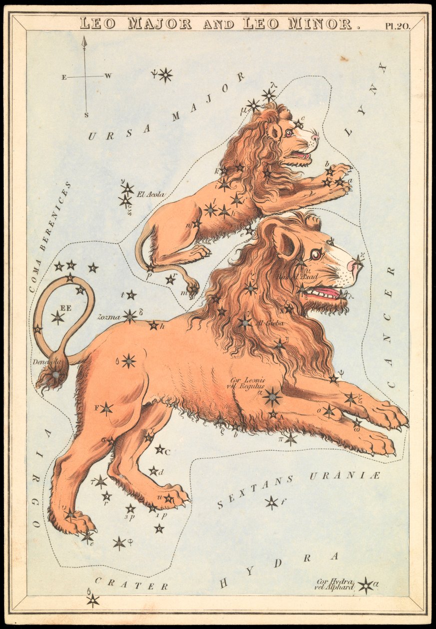 Leo Major och Leo Minor, ca 1825 (kort, papper, vävnad ) av Sydney Hall
