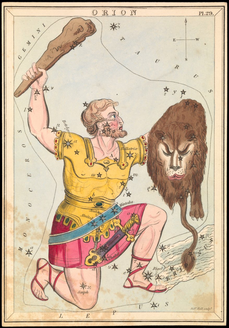 Orion, ca 1825 (kort, papper, vävnad) av Sydney Hall
