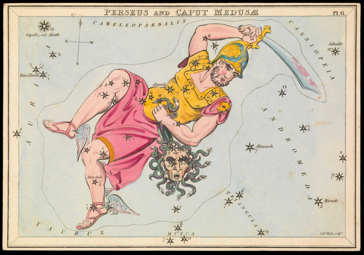 Perseus och Caput Medusae, ca 1825 (kort, papper, vävnad ) av Sydney Hall