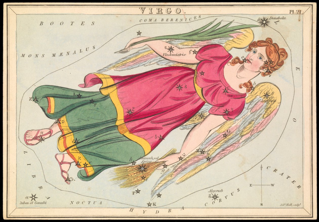 Virgo, ca 1825 (kort, papper, vävnad ) av Sydney Hall