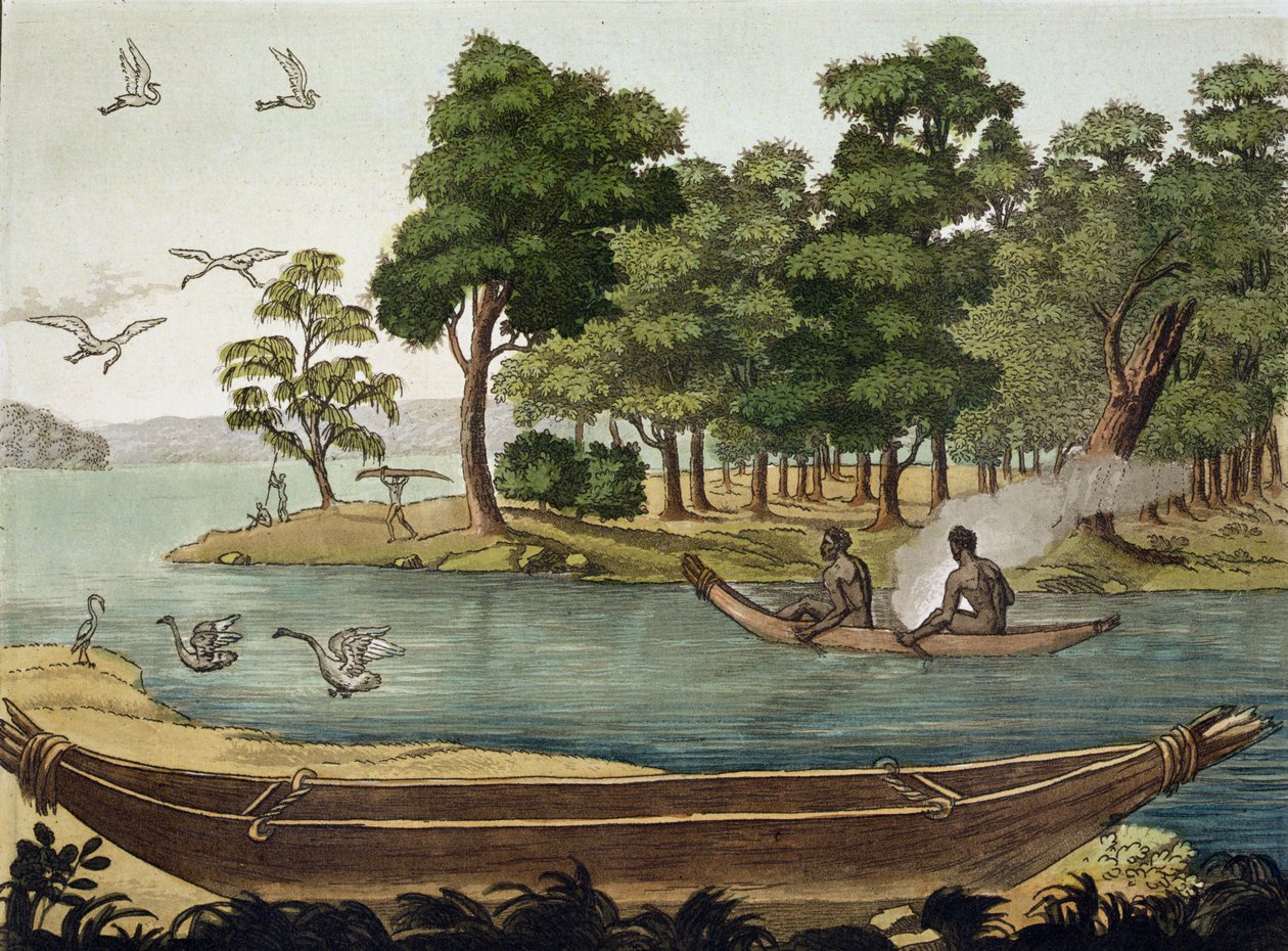 Navigationsmetod i New Holland, graverad av F. Fumagalli, illustration från en samling reseböcker från början av 1800-talet av Sydney Parkinson