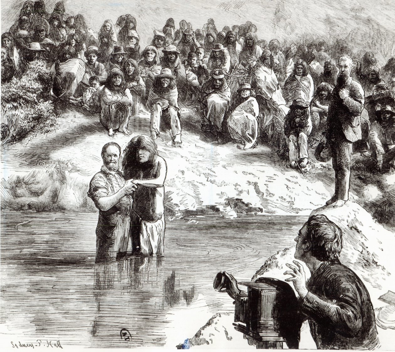 A Baptism of North American Indians - Mormoner poserar som Kristi apostlar, 1892 av Sydney Prior Hall