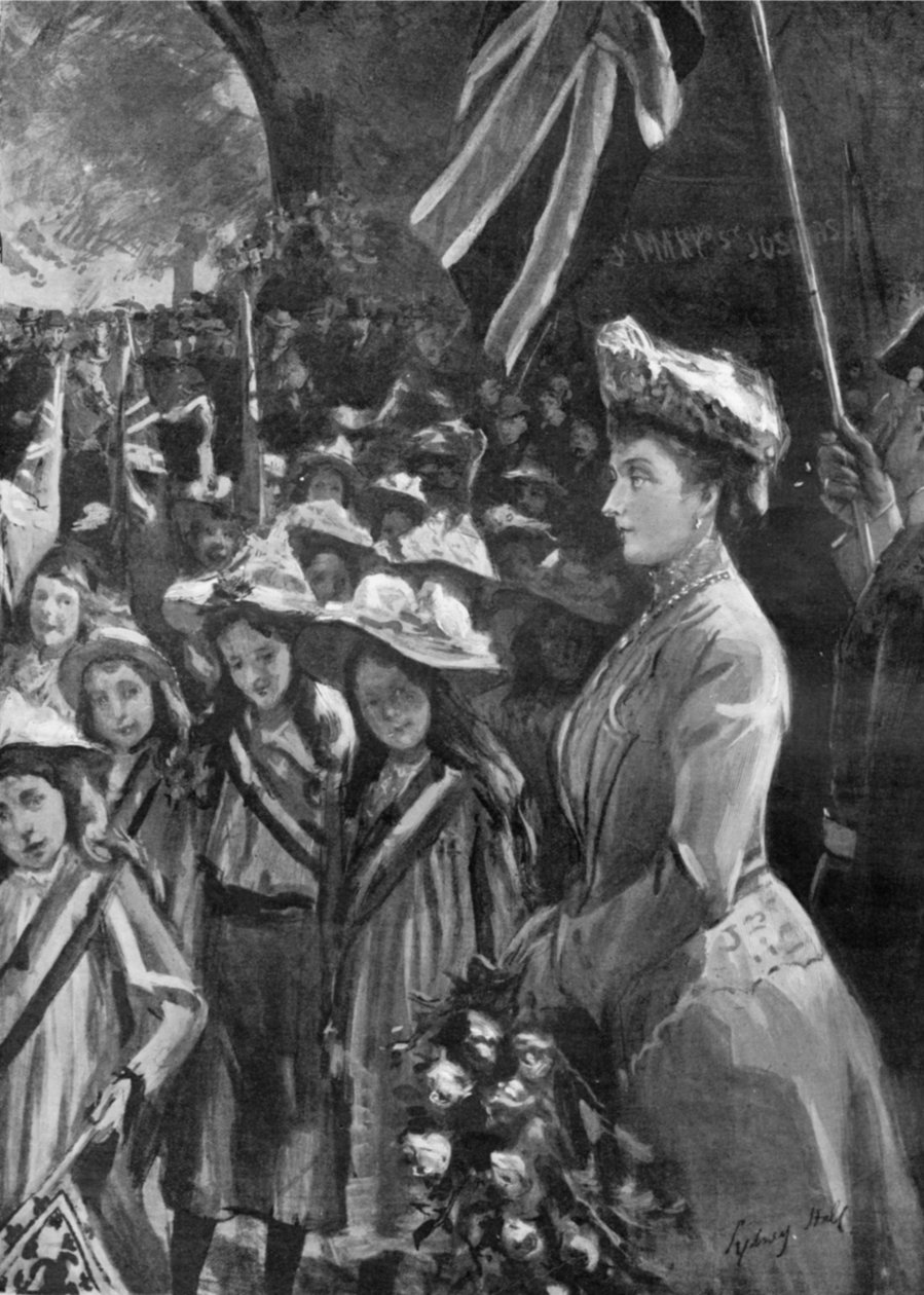Prinsessan Louise recenserar tjugo tusen barn i Battersea Park, illustration från 