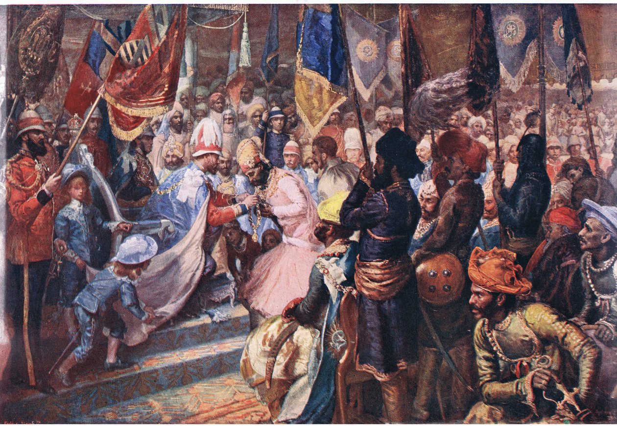 Prinsen av Wales i Indien, illustration från Cassells History of England, 1900-talet av Sydney Prior Hall