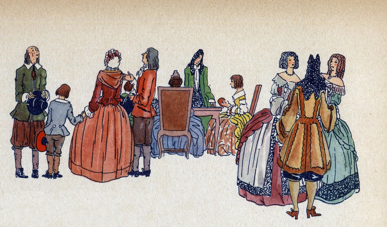 Folket i Versaillesvåningen - Illustration av Sylvain Sauvage (1888-1948) till boken "Louis XIV" av Frantz Funk-Brentano (1862-1947) från 1938. av Sylvain Sauvage