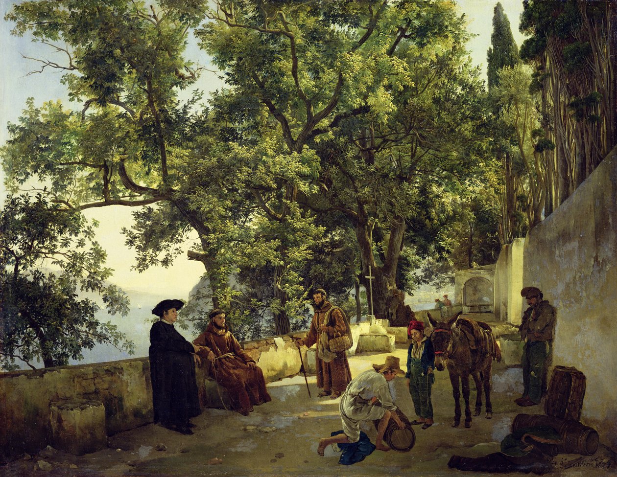 Veranda vid havsstranden, Cappucin-munkarna i Sorrentos förorter, 1827 av Sylvester F. Shedrin