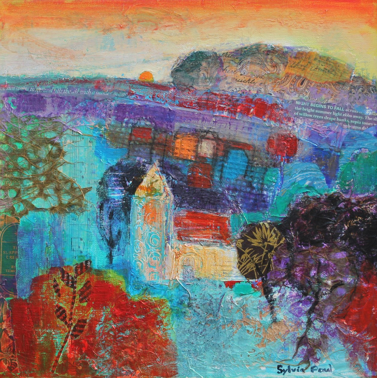 As the Sun goes Down 2013 akrylpapperscollage av Sylvia Paul