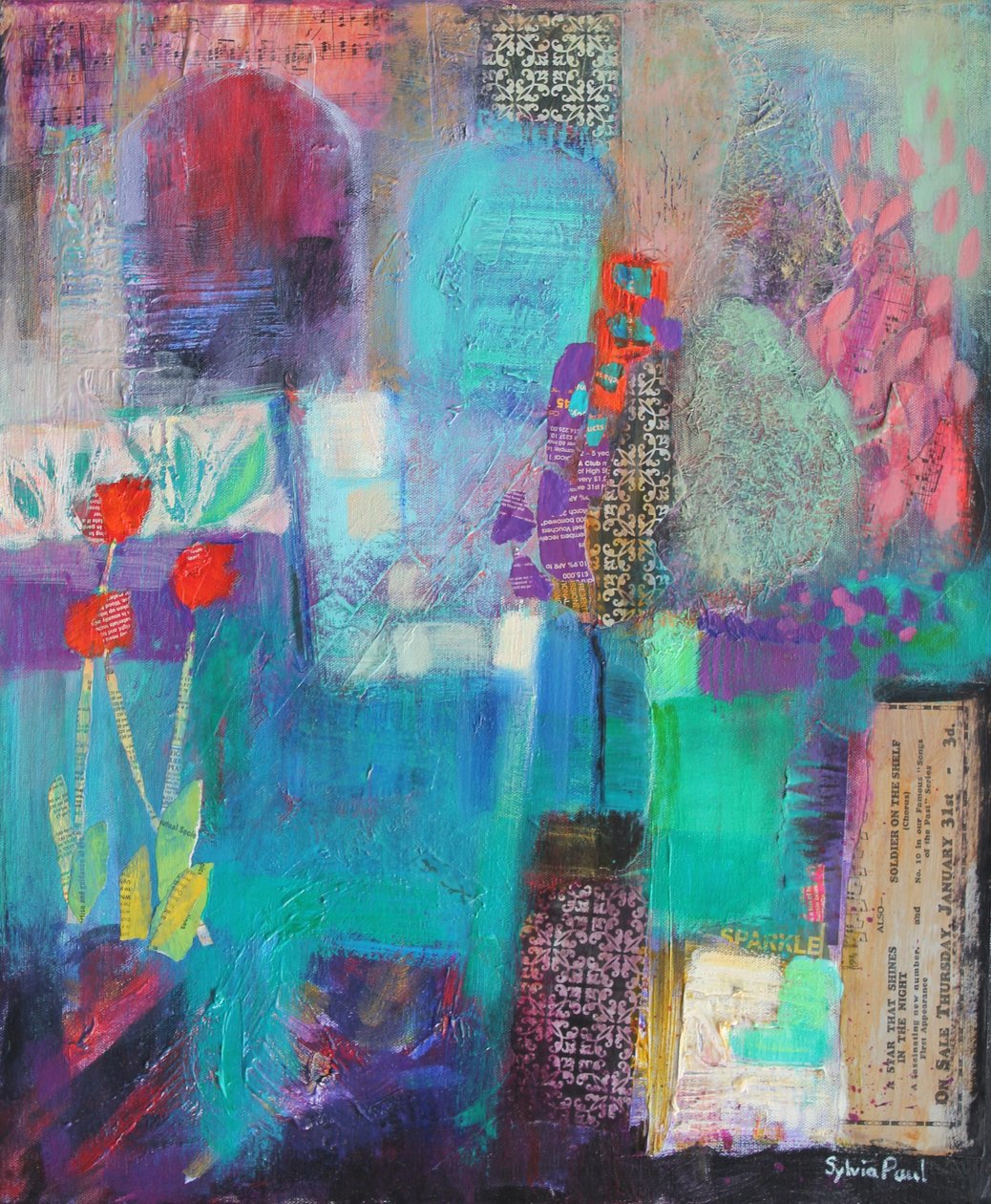Twilight Garden 2012, akrylpapperscollage av Sylvia Paul