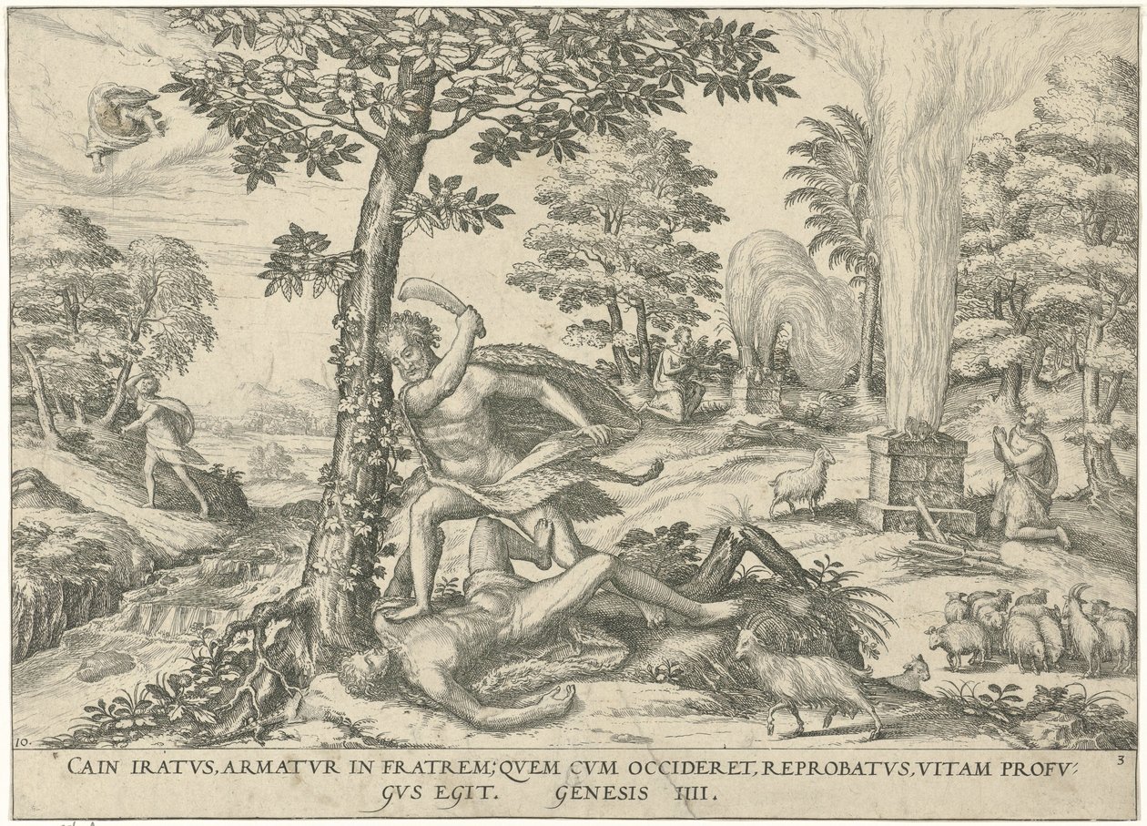 Kain en Abel Figurer och bilder av böcker (serietitel) av Symon Novelanus (attributed to)