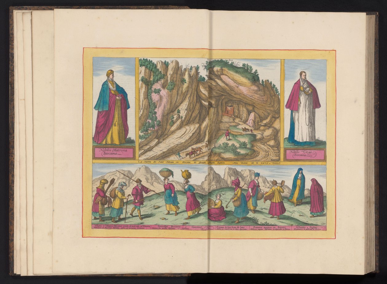 Landskap i Sierra de Sant Adrian i Biscaya och flera invånare från Biscaya La Sierra de Sant Adrian och Biscaia (...) (titel på objekt) av Symon Novelanus (possibly)