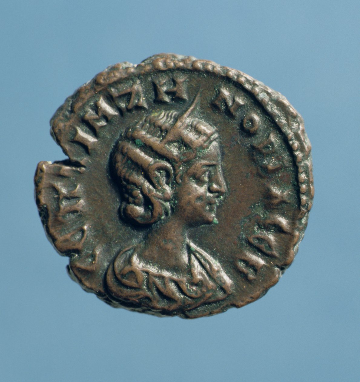 Tetrachm (framsidan) av Zenobia, drottning av Palmyra, präglad i Alexandria c.274 (miljarder) av Syrian School