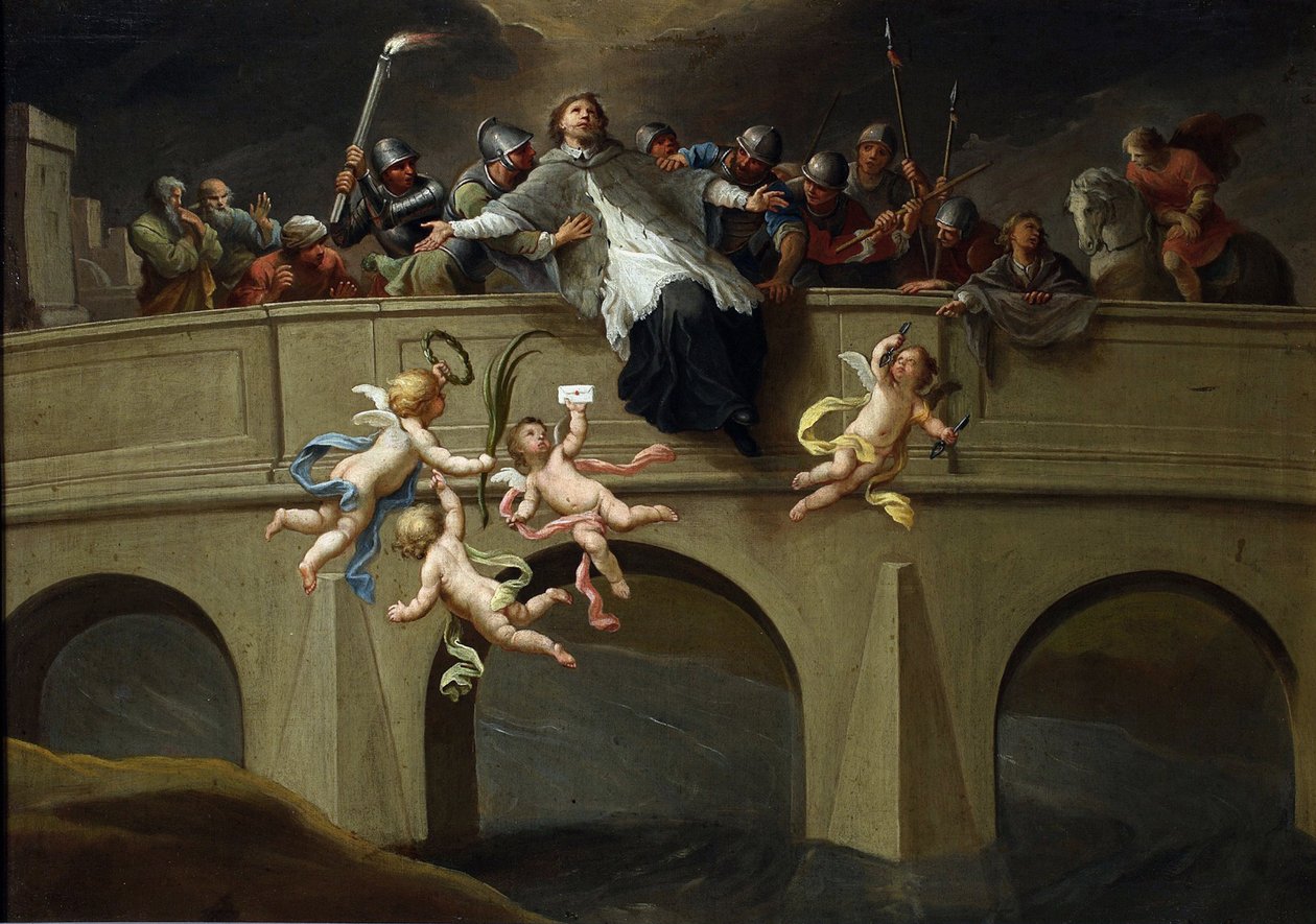 Le martyre de Jean Nepomucene (1345-1393) - Saint John Nepomuks martyrskap par Czechowicz, Szymon (1689-1775). Olja på duk, storlek: 61x86,5, ca 1750, Nationalmuseum, Warszawa av Szymon Czechowicz