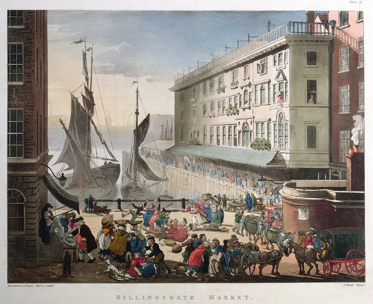 Billingsgate Market, London, publicerad 1 mars 1808 (akvatint) av Pugin and Rowlandson
