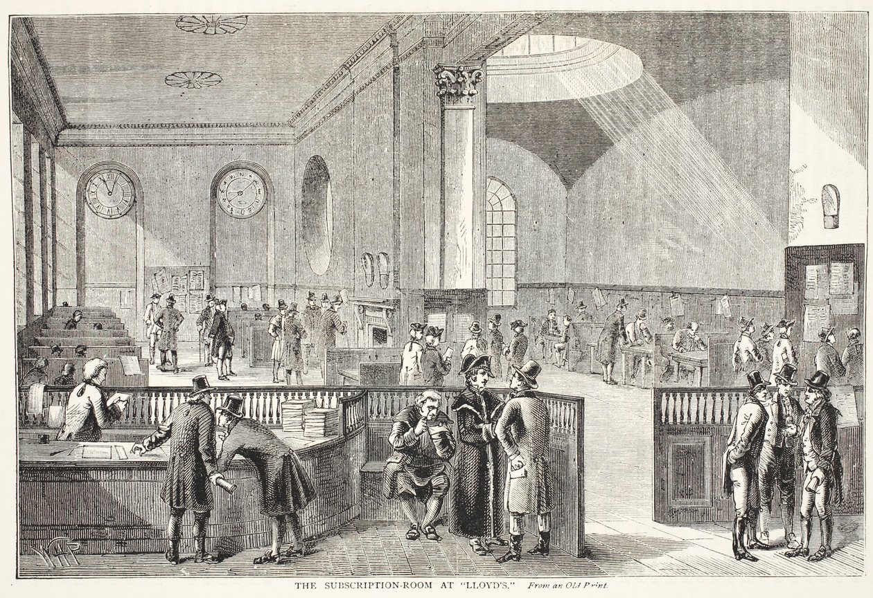 Prenumerationsrummet på Lloyds, efter ett gammalt tryck av Pugin and Rowlandson