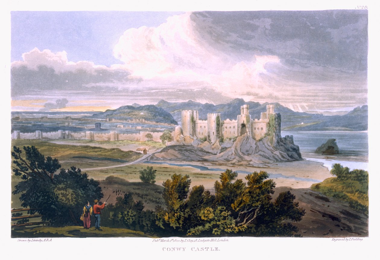 Conwy Castle, 1820 (färggravyr) av T. Gandy