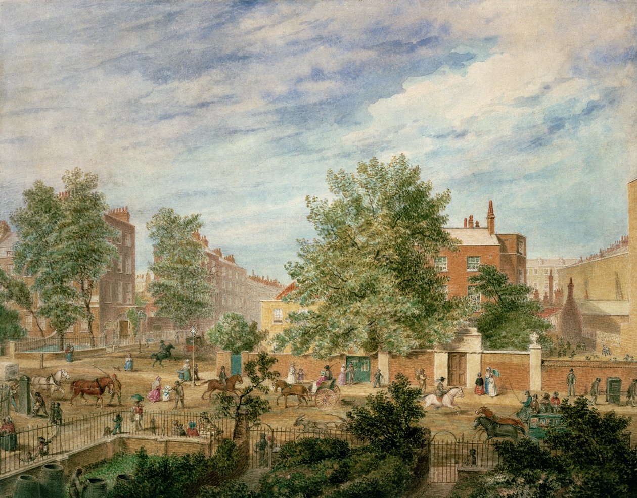 Marylebone Road vid korsningen med Lisson Grove som visar den filologiska skolan på sommaren 1849 av T. Paul Fisher