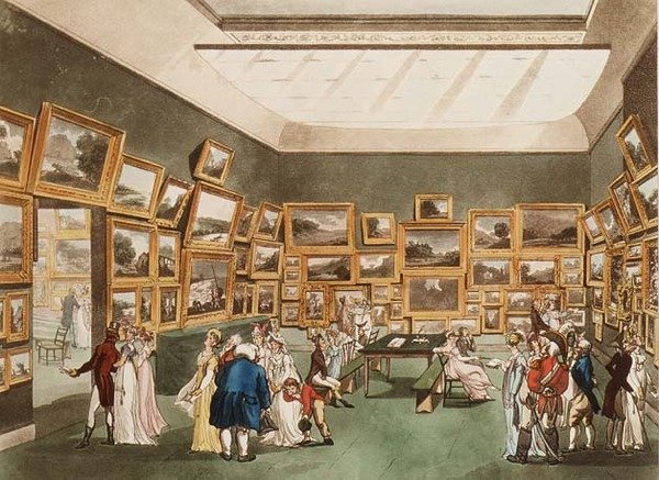 Old Bond Street: Utställning av akvarellteckningar från Ackermans mikrokosmos i London av T. and Pugin Rowlandson