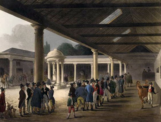 Tattersalls Horse Repository från Ackermanns Microcosm of London av T. and Pugin Rowlandson