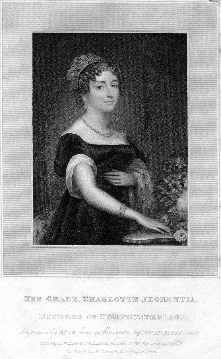 Hennes nåd Charlotte Florentia, hertiginna av Northumberland, 1829. av T. A. Dean