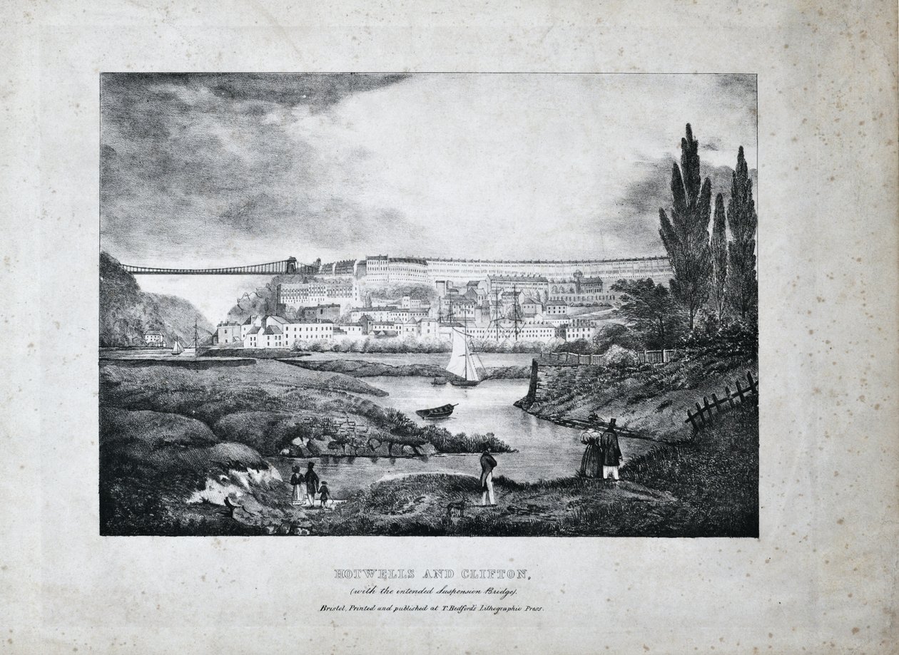 Hotwells och Clifton, ca 1831 (litografi på papper) av T. Bedford