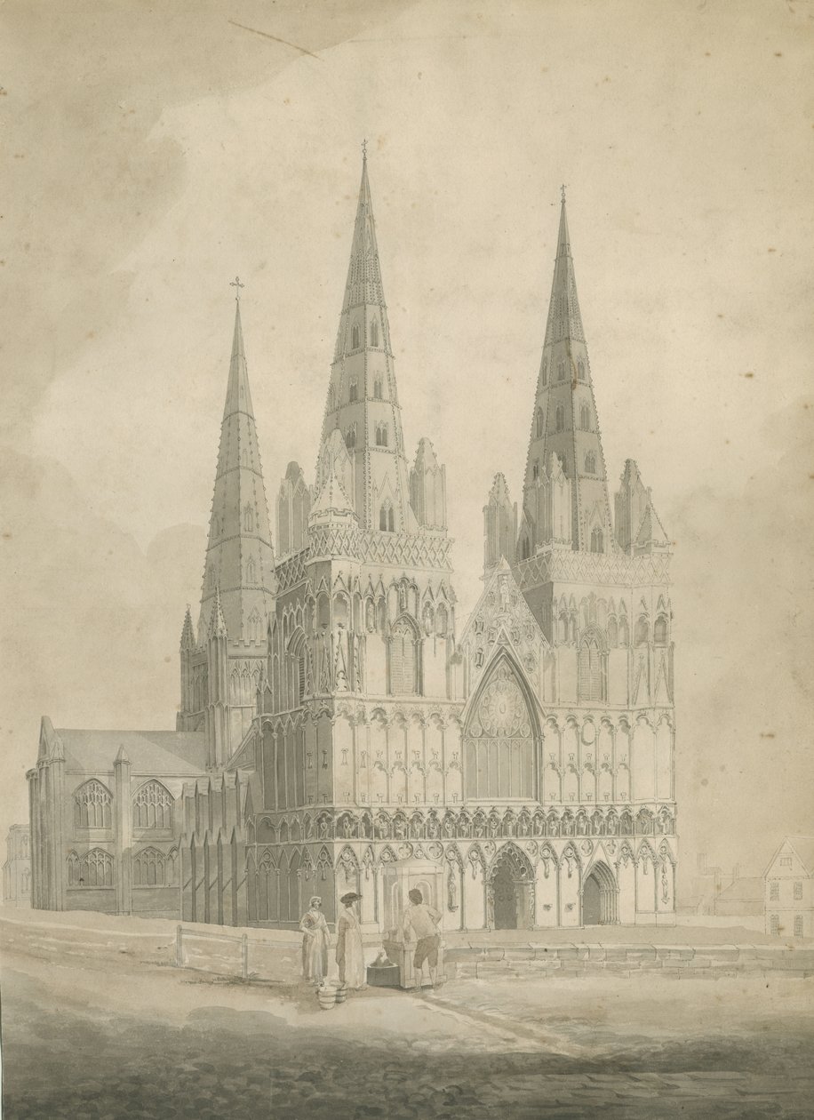 Lichfield Cathedral - West Front: sepiateckning, nd [1782] av T Carter