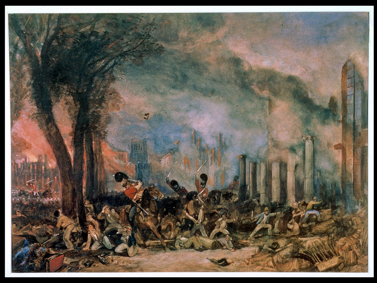 Anklagelse för 3rd Dragoon Guards på Queen Square, Bristol, måndagen den 31 oktober 1831 av T. L. and Muller William J. Rowbotham