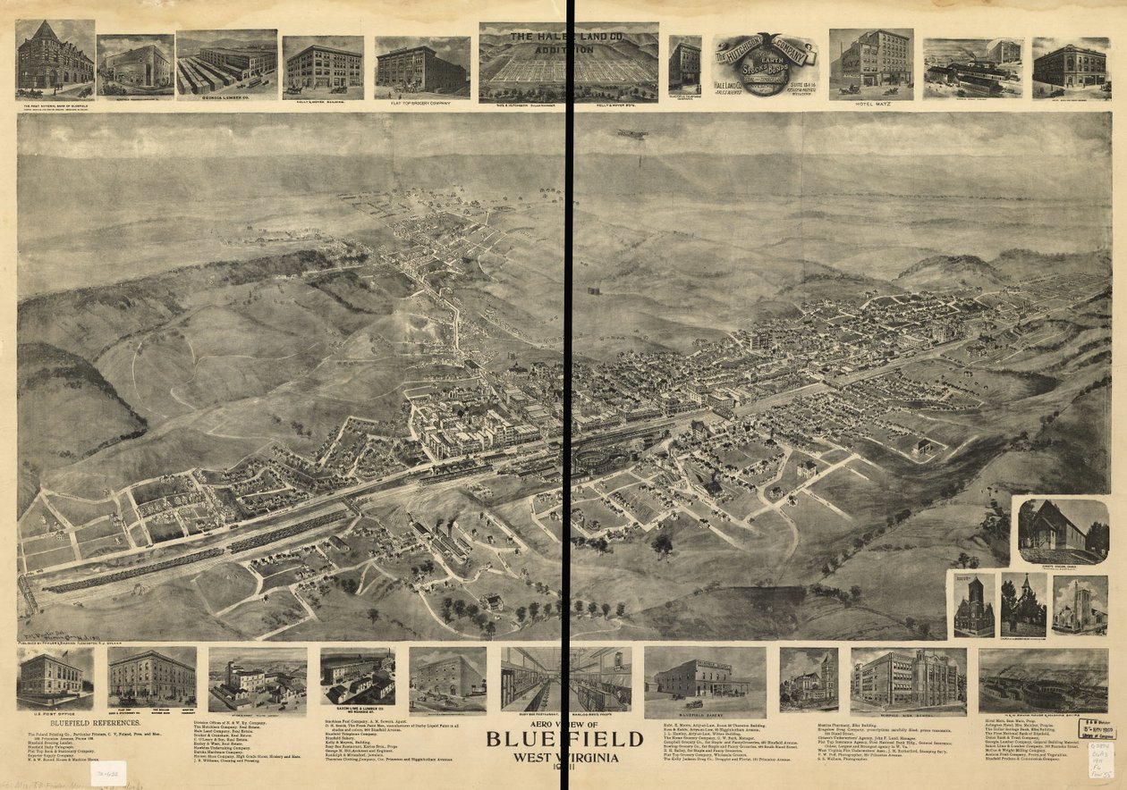 Flygvy över Bluefield, West Virginia 1911 av T. M. Fowler