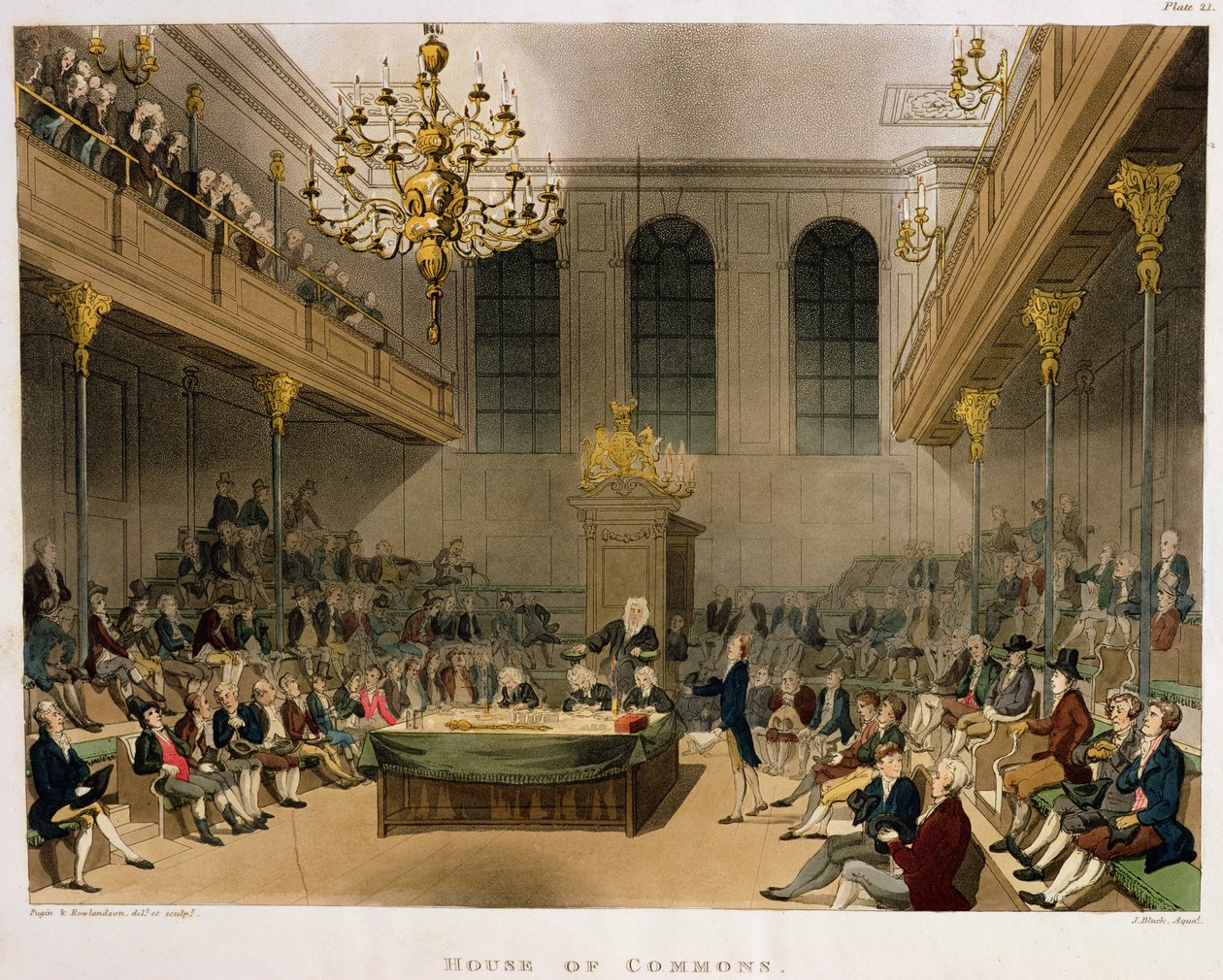 House of Commons Interior, från Ackermanns "Microcosm of London" av T. and Pugin A.C. Rowlandson