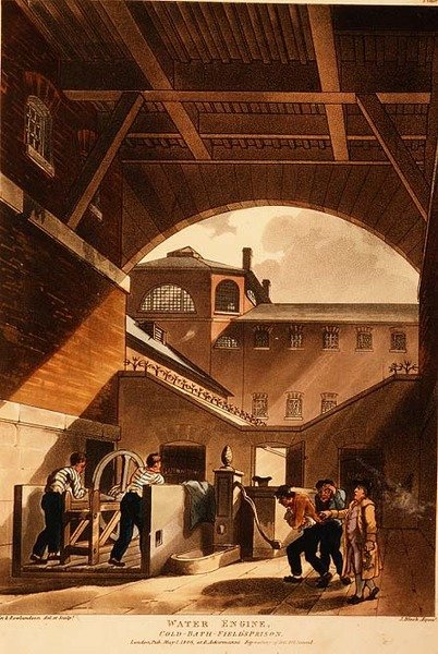 Water Engine, Coldbath Fields Prison, från Ackermann "Microcosm of London" av T. and Pugin A.C. Rowlandson
