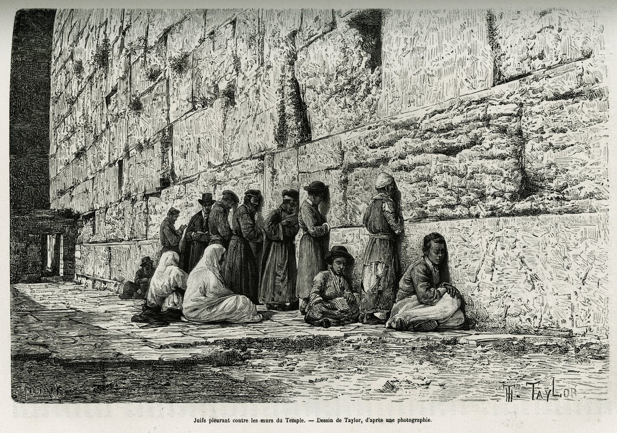 Judar som gråter mot templets väggar (klagomur). Gravyr av Taylor, för att illustrera La Syria d