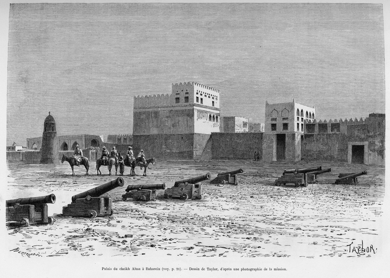 Sheikh Aissa Palace i Bahrain, Tchad. Taylors gravyr för att illustrera berättelsen A Suse, journal des excavilles av T Taylor