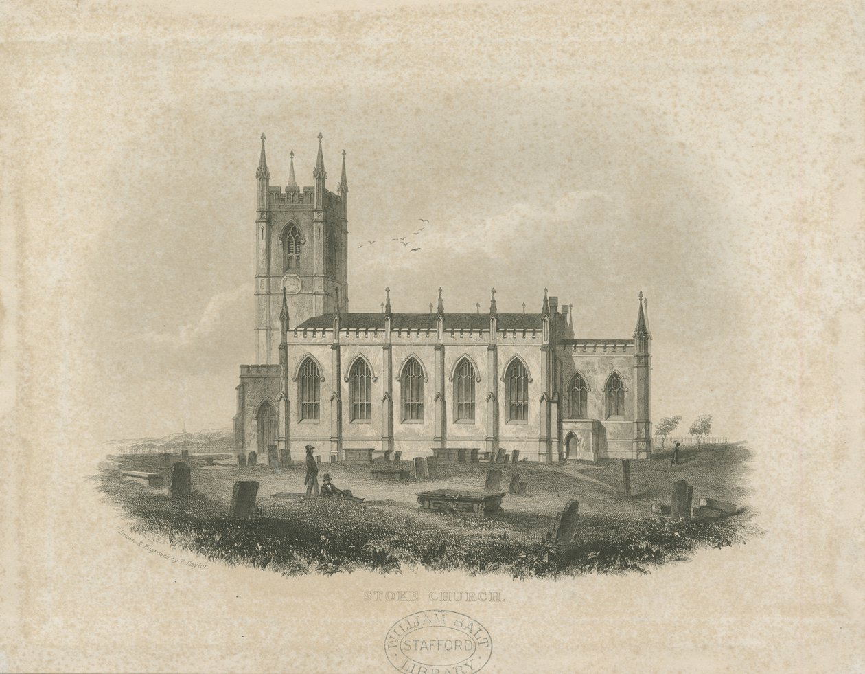 Stoke-upon-Trent Church [Ny]: stålgravyr (vinjett och [?mitten av 1800-talet] (tryck) av T Taylor